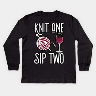 Knit One Sip Two Kids Long Sleeve T-Shirt